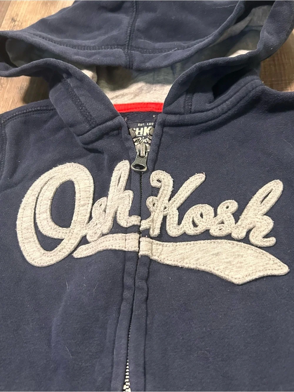 OshKosh B'gosh Boys Navy Full Zip Hoodie Jacket Size 4 with Logo and Pockets